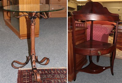 Lot 1107 - A Georgian mahogany corner washstand 58cm by 40cm by 107cm, together with a modern painted...