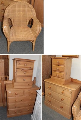 Lot 1114 - Modern pine bedroom furniture comprising a pair of bedside chest of drawers, a three height...
