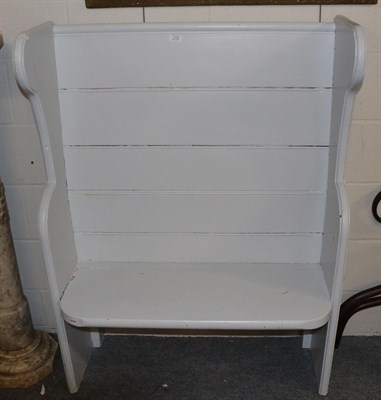 Lot 1118 - A Victorian pine blue painted high back settle, 94cm by 45cm by 126cm