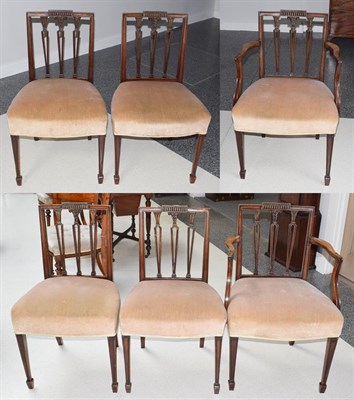 Lot 1133 - A set of six 19th century mahogany dining chairs covered in salmon pink fabric, including two...