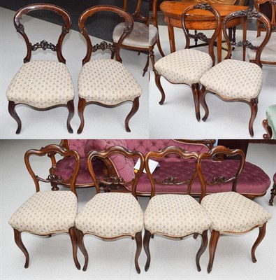 Lot 1139 - A set of four rosewood Victorian balloon back dining chairs together wait two further pairs of...