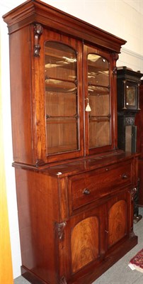 Lot 1148 - Victorian mahogany secretaire bookcase, the fitted interior with birds eye maple drawers and...