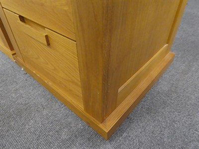 Lot 1152 - A pair of bespoke modern oak bedside two drawer chests 59cm square by 60cm
