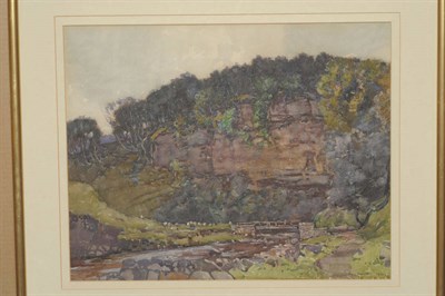 Lot 773 - Frederick (Fred) Lawson (1888-1968)  Wharfedale landscape with sheep beside a bridge Signed and...