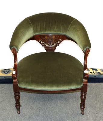 Lot 1159 - A 19th century inlaid horseshoe backed part upholstered chair