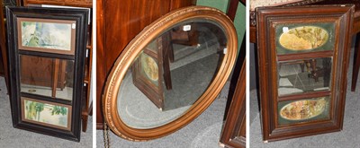 Lot 1179 - Two sectional pier glasses and an oval gilt framed mirror 84cm by 62cm (3)