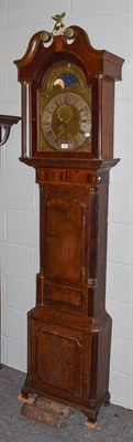Lot 1183 - A George III oak and mahogany eight-day longcase clock, with brass arch top dial, silvered...