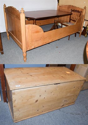 Lot 1188 - A 19th century pine single sleigh bed, 112cm by 195cm by 99cm high; together with a pine...