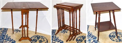 Lot 1208 - A group of furniture comprising a nest of three crossbanded spider leg tables, 53cm by 28cm by...