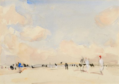 Lot 779 - Attributed to William Frederick Mayor (19th/20th century) "Sunny Beach, St Malo" Indistinctly...