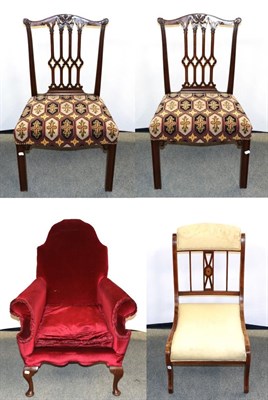Lot 1233 - A pair of 19th century mahogany dining chairs with yolk crest rails, together with a mahogany...