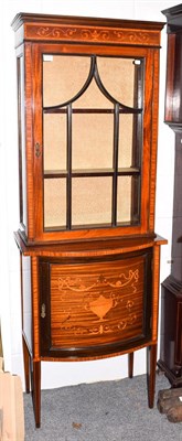 Lot 1245 - An Edwardian part ebonised inlaid and crossbanded mahogany display cabinet, 66cm by 38cm by 184cm