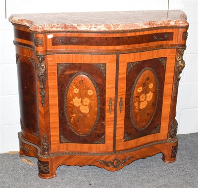Lot 1248 - A 20th century French marble topped serpentine fronted inlaid and crossbanded burr walnut side...