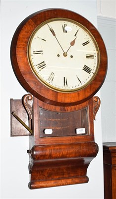 Lot 1251 - A mahogany double fusee striking drop dial wall clock circa 1840, 12'' painted dial with Roman...