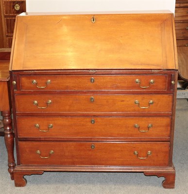 Lot 1259 - A George III mahogany bureau, with fully fitted and inlaid interior, 101cm by 47cm by 109cm