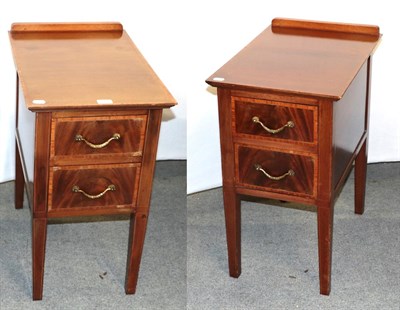 Lot 1266 - A pair of crossbanded mahogany two drawer bedsides (alterations), 39cm by 56cm by 69cm