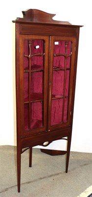 Lot 1271 - An Edwardian checkered string inlaid mahogany glazed corner cabinet, 66cm by 40cm by 168cm