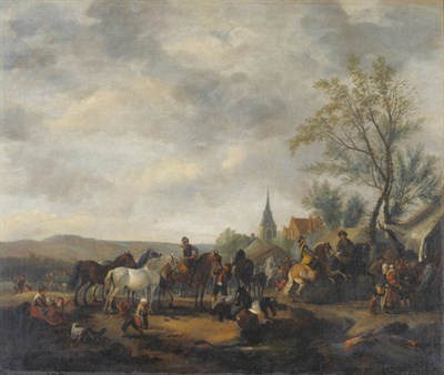 Lot 788 - Circle of Philips Wouwerman (17th/18th century) Horsefair, figures, horses and dogs on the...