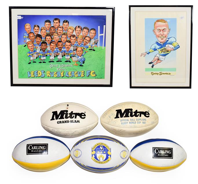 Lot 3007 - Leeds Rugby League FC Two Signed Prints (i) caracatures of players with multiple autographs...