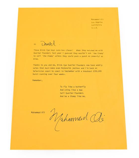 Lot 3013 - Muhammad Ali Signed Letter beginning 'Hi David' and addressed Muhammad Ali Los Angeles...