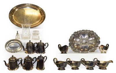 Lot 3017 - Atlantic Transport Line Metalware Group four teapots, coffee pot, six gravy boats, large and...