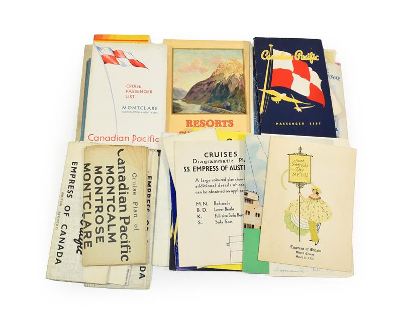 Lot 3022 - Canadian Pacific Paperwork including deck plans for Empress of England, Empress of Australia,...