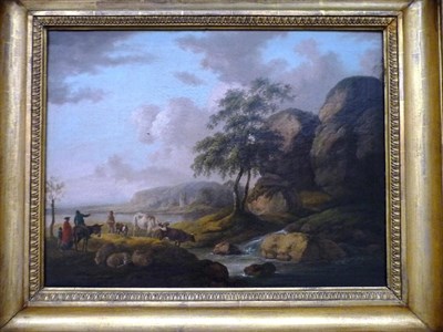 Lot 792 - Follower of Julius Caeser Ibbetson (19th century) Landscape with a drover and cattle beside a river