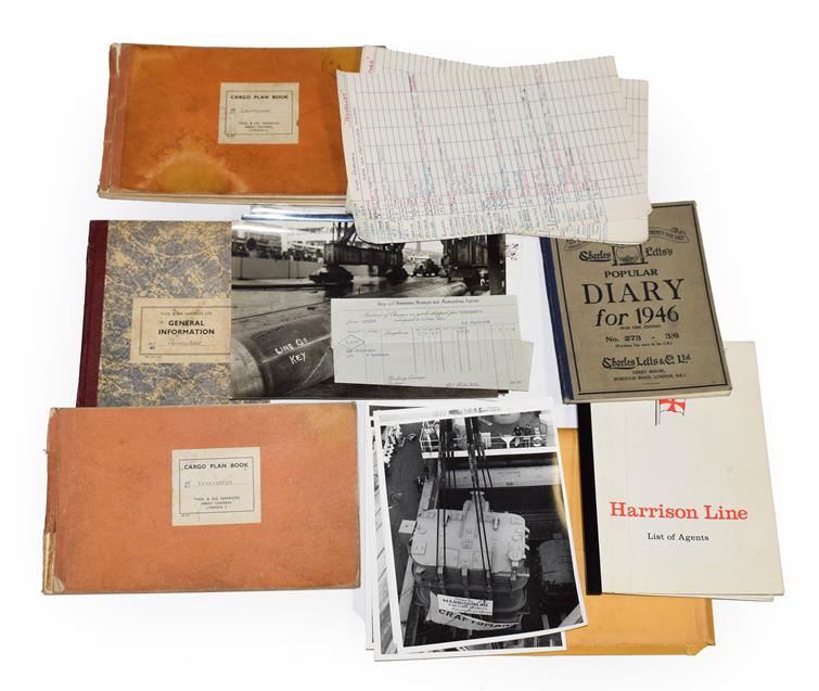 Lot 3035 - Harrison Line Group consisting of various paperwork including some ships blueprints, trainee record