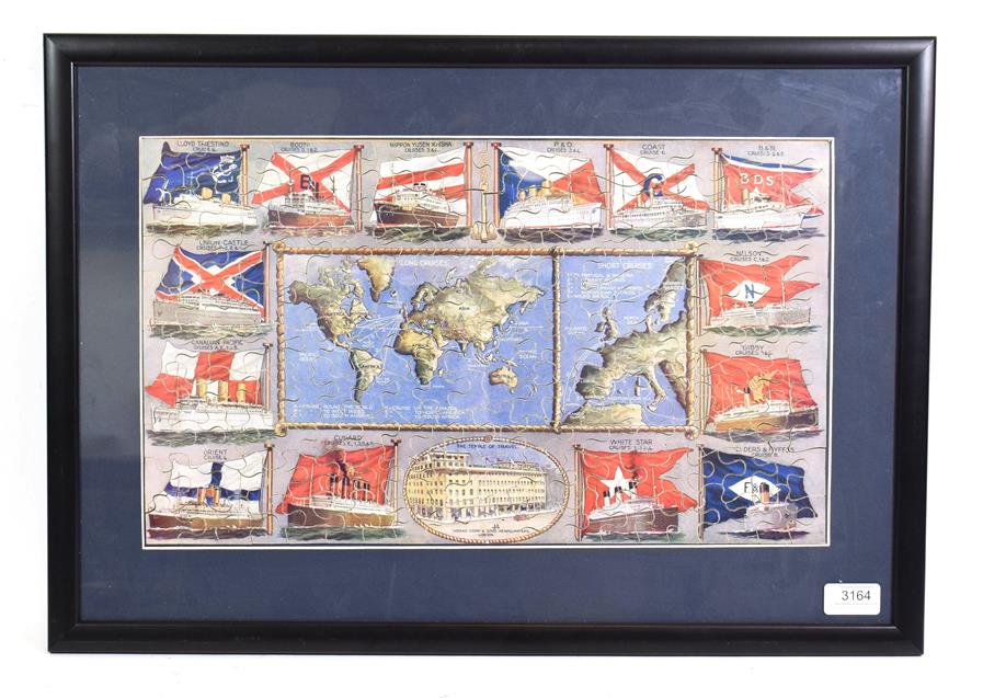 Lot 3081 - Thomas Cook Jigsaw depicting a central world map with 'Long' and 'Short' cruises marked...