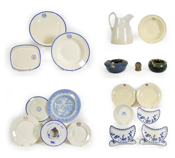 Lot 3088 - Various Shipping Companies Ceramic Group BISN: jug, two ashtrays and a metal place setting...