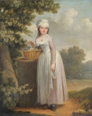 Lot 798 - Attributed to Francis Wheatley RA (1747-1801) "Portrait of a Girl Carrying a Basket of Grapes"...