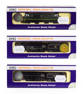 Lot 3112 - Dapol N Gauge Three Locomotives ND120A 4-6-0 BR 61099, ND120E 4-6-0 BR 61406 and ND84H Hymek D7086