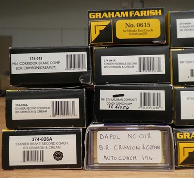 Lot 3114 - Graham Farish N Gauge A Collection Of 15 Fifteen Coaches (all E boxes E-G, two lacking card outers)