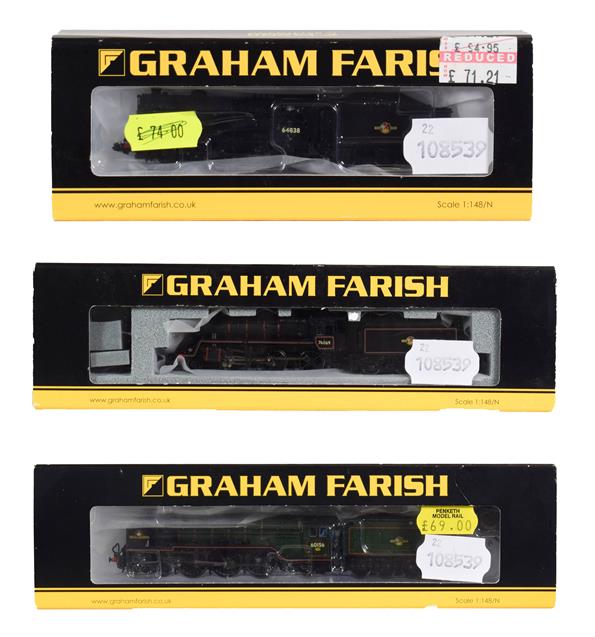 Lot 3116 - Graham Farish N Gauge Three Locomotives 372801 Class A1 Great Central BR 60156, 372651 Standard...