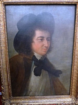 Lot 801 - English School (18th century) Portrait of a man, head and shoulders, wearing a brown coat and black