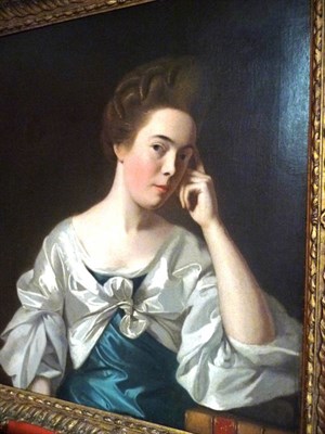 Lot 808 - English School (18th century) Portrait of an elegant lady, half length, leaning on some books...