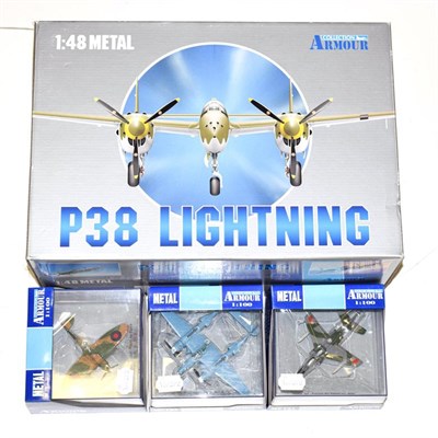 Lot 3210 - Collection Armour 1:48 Scale P38 Lightning together with 1:100 scale Spitfire (one horizontal...