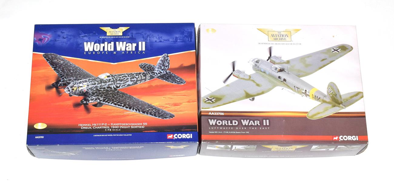 Lot 3217 - Corgi Aviation Archive 1:72 Scale Two Heinkel He111s AA33703 1940 (Night Sorties) and AA33706...