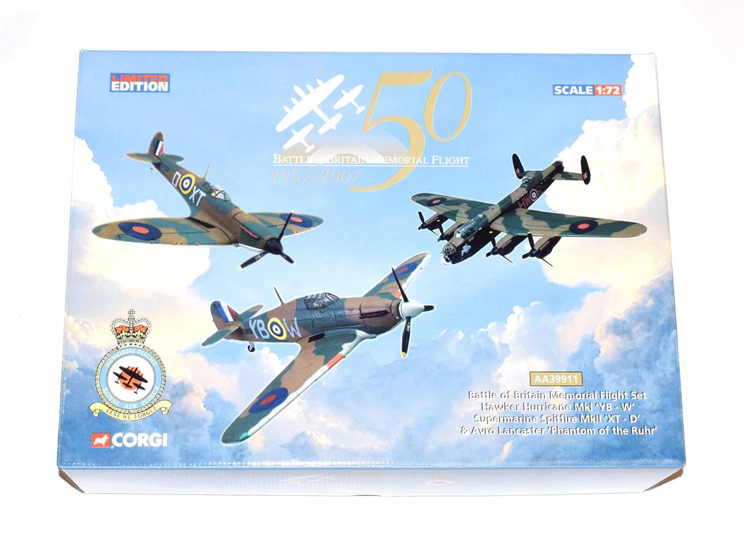 Lot 3233 - Corgi Aviation Archive AA32602 1:72 Scale Battle Of Britain Memorial Flight Set with Hawker...