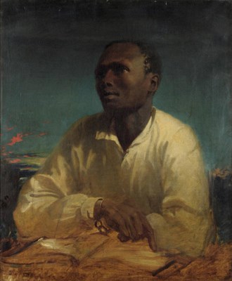 Lot 818 - Follower of John Philip Simpson (c.1853-1866) Portrait of a negro slave, half length, wearing a...