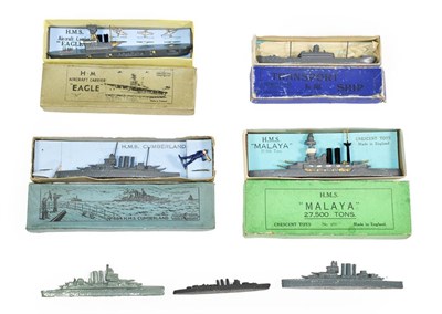 Lot 3320 - Crescent Cast Ships 664 HMS Cumberland with one figure, HMS Eagle with three aircraft, 691 HMS...