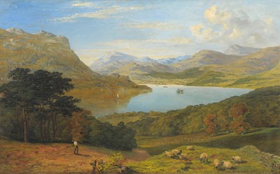 Lot 823 - Edmund John Niemann (1813-1876) Lake District landscape with a woodman on a sunlit path Signed...