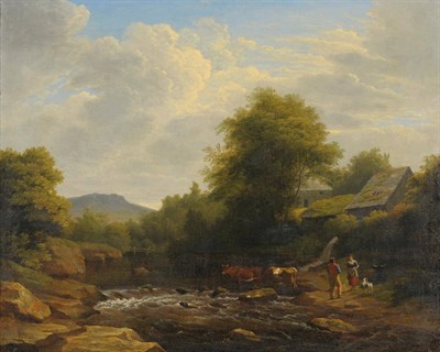 Lot 837 - Philip Hutchings Rogers (1786/94-1853) River landscape with a drover and cattle  Signed and...