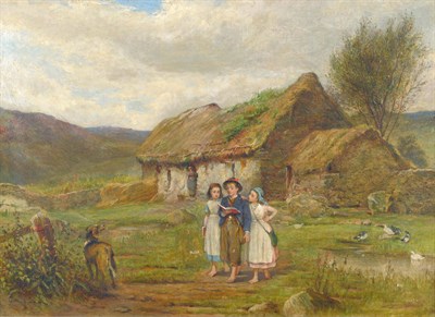 Lot 843 - Carlton Alfred Smith RI, RBA, ROI (1853-1946)  Three children and a dog beside a Scottish croft...