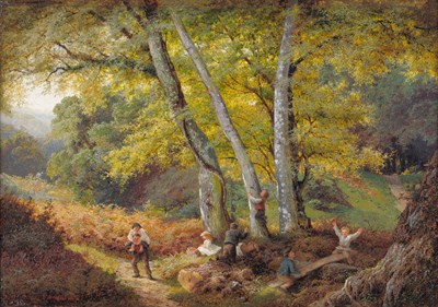 Lot 847 - Edward Henry Holder (fl.1864-1917) Children playing in a wooded glade Signed and dated 1871,...