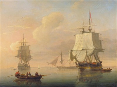 Lot 861 - Joseph Walter (1783-1856) Frigates and other vessels anchored off a coastline Signed and...