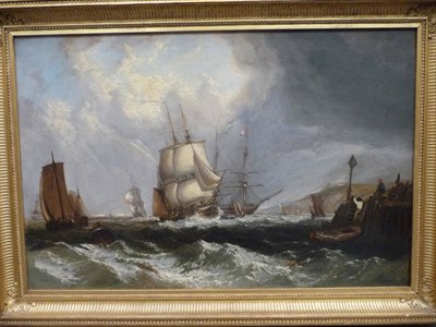 Lot 862 - English School (19th century) Shipping at the mouth of a harbour Indistinctly signed and dated, oil