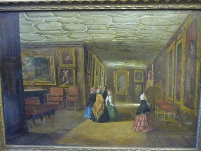 Lot 870 - English School (19th century) "Figures in the Leicester Gallery, Knowle Hall" Inscribed verso,...