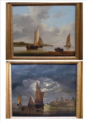 Lot 871 - Follower of Francis Swaine (early 19th century) Figures and fishing boats on an estuary;...