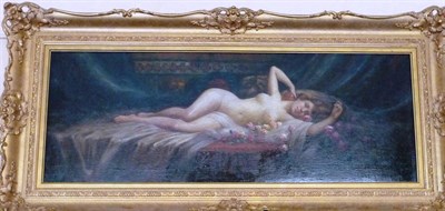 Lot 876 - Continental School (19th century) Reclining female nude upon a chiffon sheet, amongst roses...